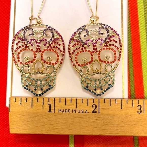Brand New Bella Jack Colorful Rainbow Halloween Skeleton Skull Drop Earrings - Picture 10 of 13